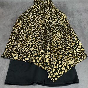 Wrapper Black and Gold Asymmetrical dress high neck leopard print women XL